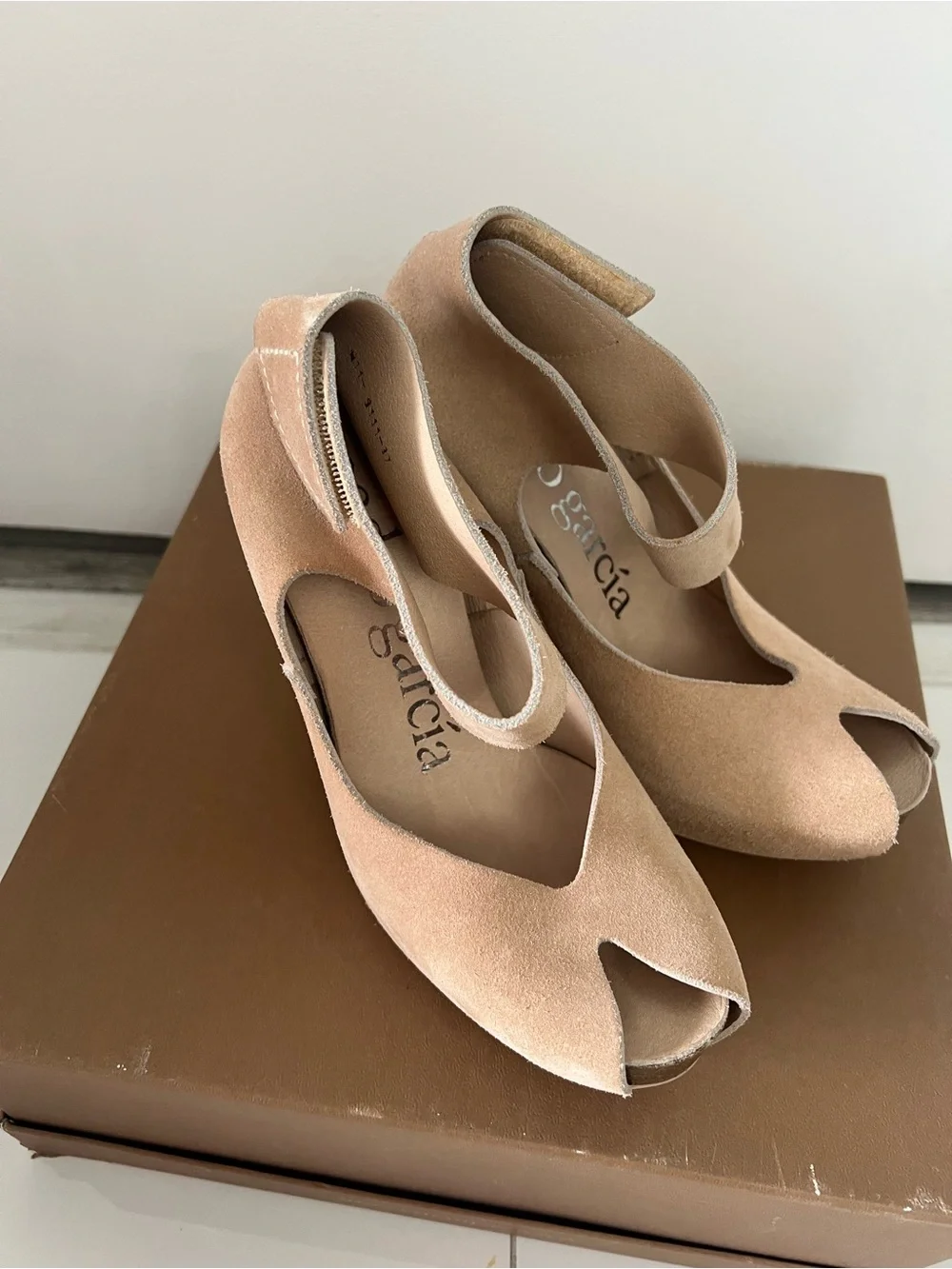 Pedro Garcia‎ Blush Tank Suede Peep-Toe Ankle-Strap Heels